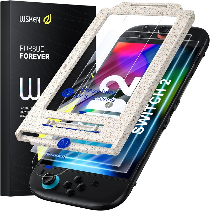 wsken for Nintendo Switch 2 Screen Protector - Shatterproof Tempered Glass with Auto-Dust Removal, Zero Bubbles Auto-Alignment, Anti-Scratch Glass Film for Switch 2 (2025) Accessories, 2 PCS - Image 1